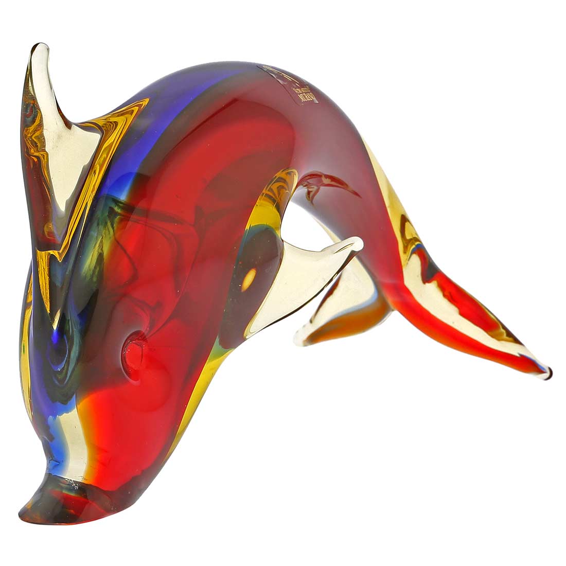 Murano Glass Dolphin - Red Blue Amber