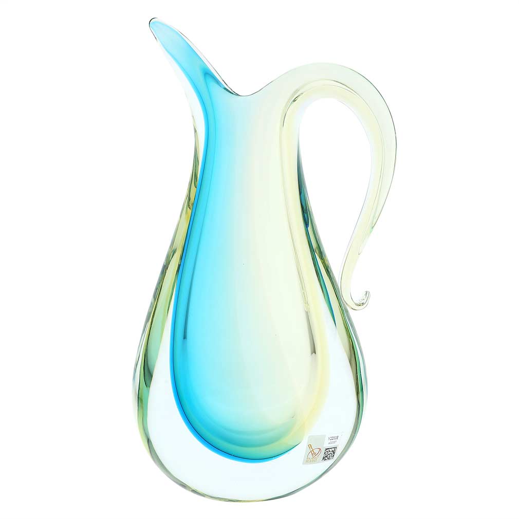 Murano Glass Sommerso Pitcher Vase - Amber Aqua