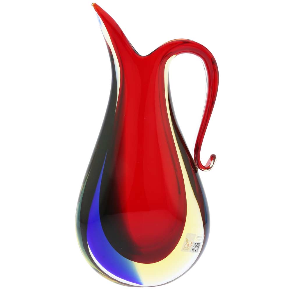 Murano Glass Sommerso Pitcher Vase - Red Blue Amber