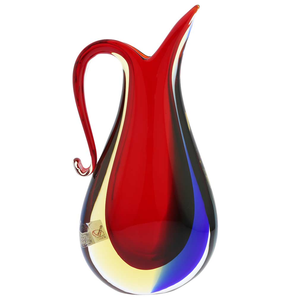 Murano Glass Sommerso Pitcher Vase - Red Blue Amber