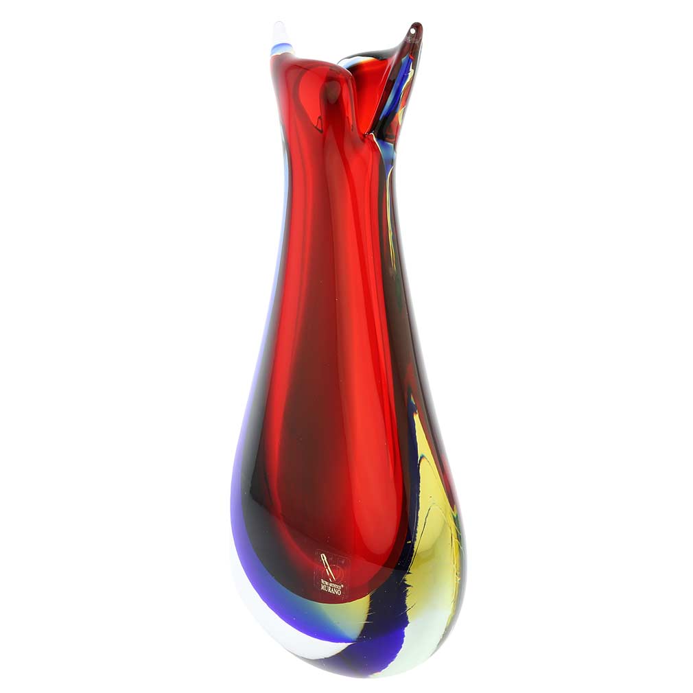 Murano Glass Sommerso Bud Vase - Red Blue Amber
