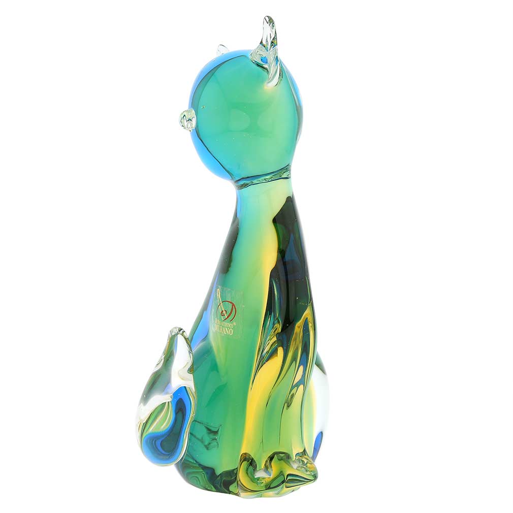 Murano Glass Cat - Amber Aqua