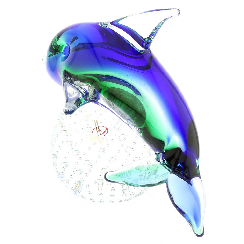 Murano Glass Dolphin On Base - Blue and Green