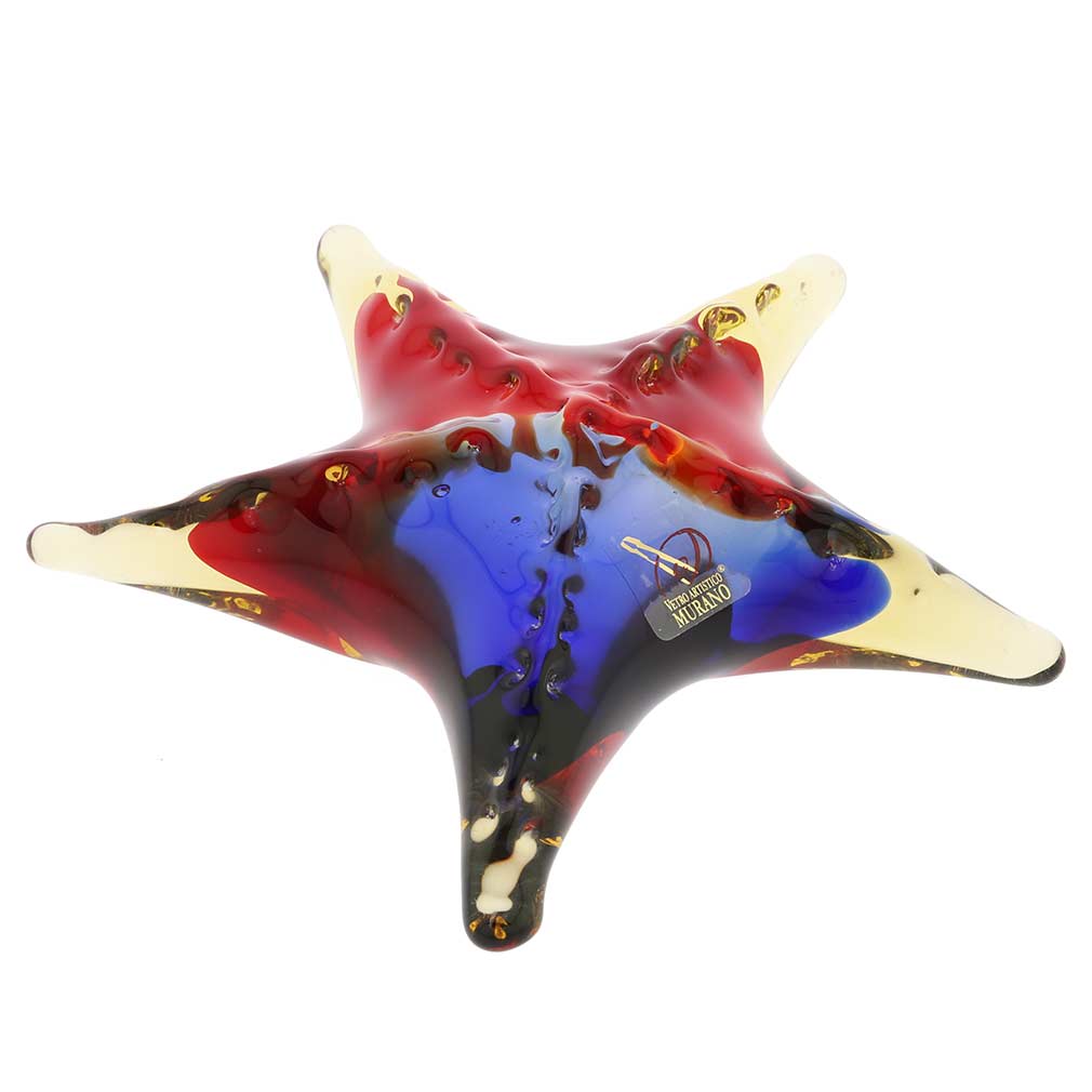 Murano Glass Starfish - Red Blue Amber