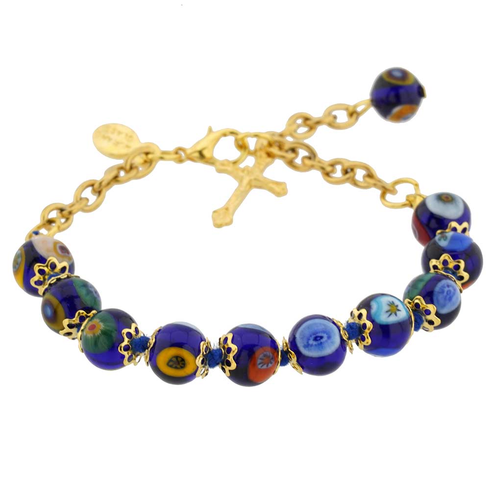Murano Bracelets | Murano Mosaic Rosary Bracelet - Navy Blue