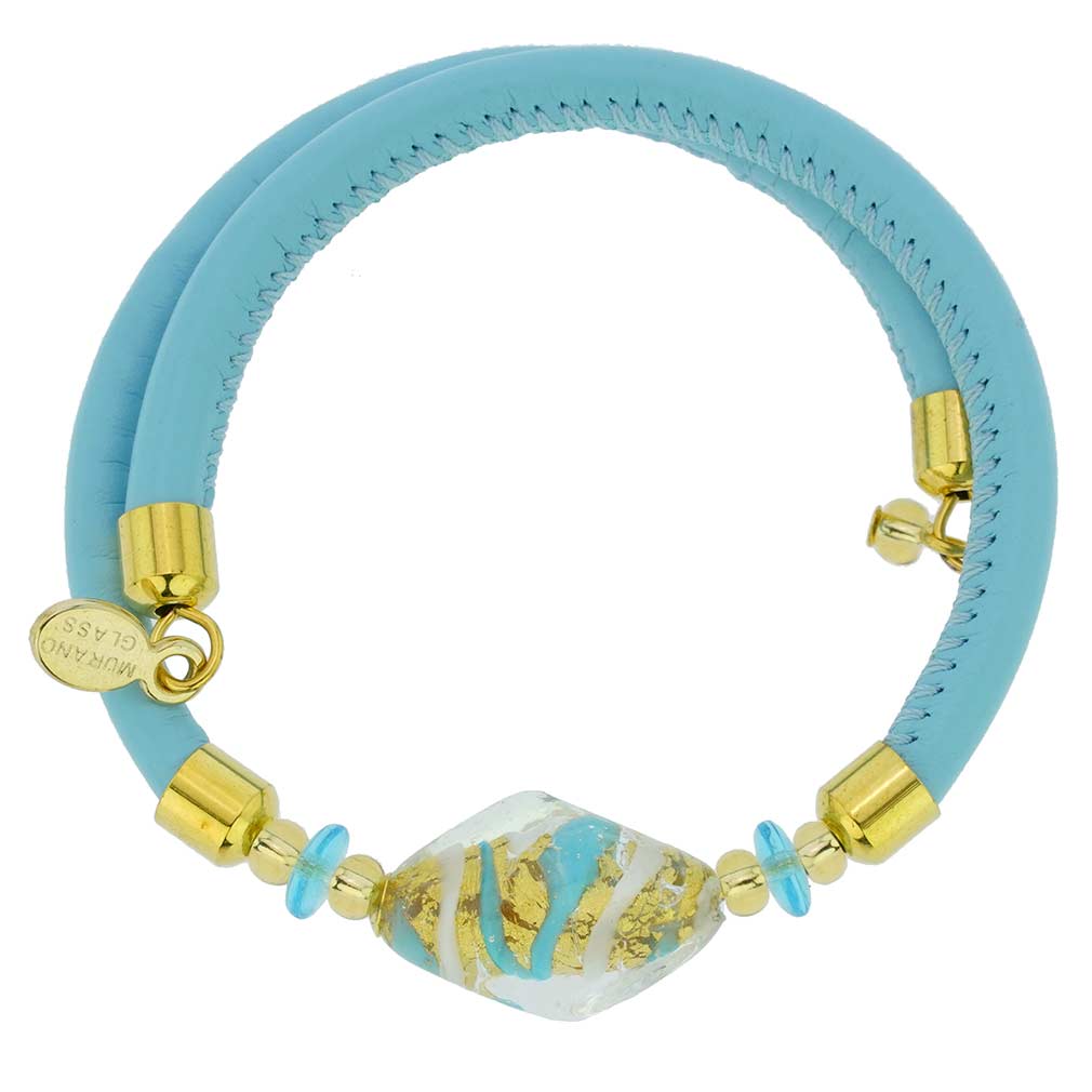 Delizia Murano Glass Leather Bracelet - Aqua Blue