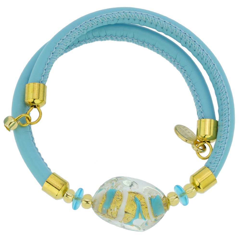 Delizia Murano Glass Leather Bracelet - Aqua Blue