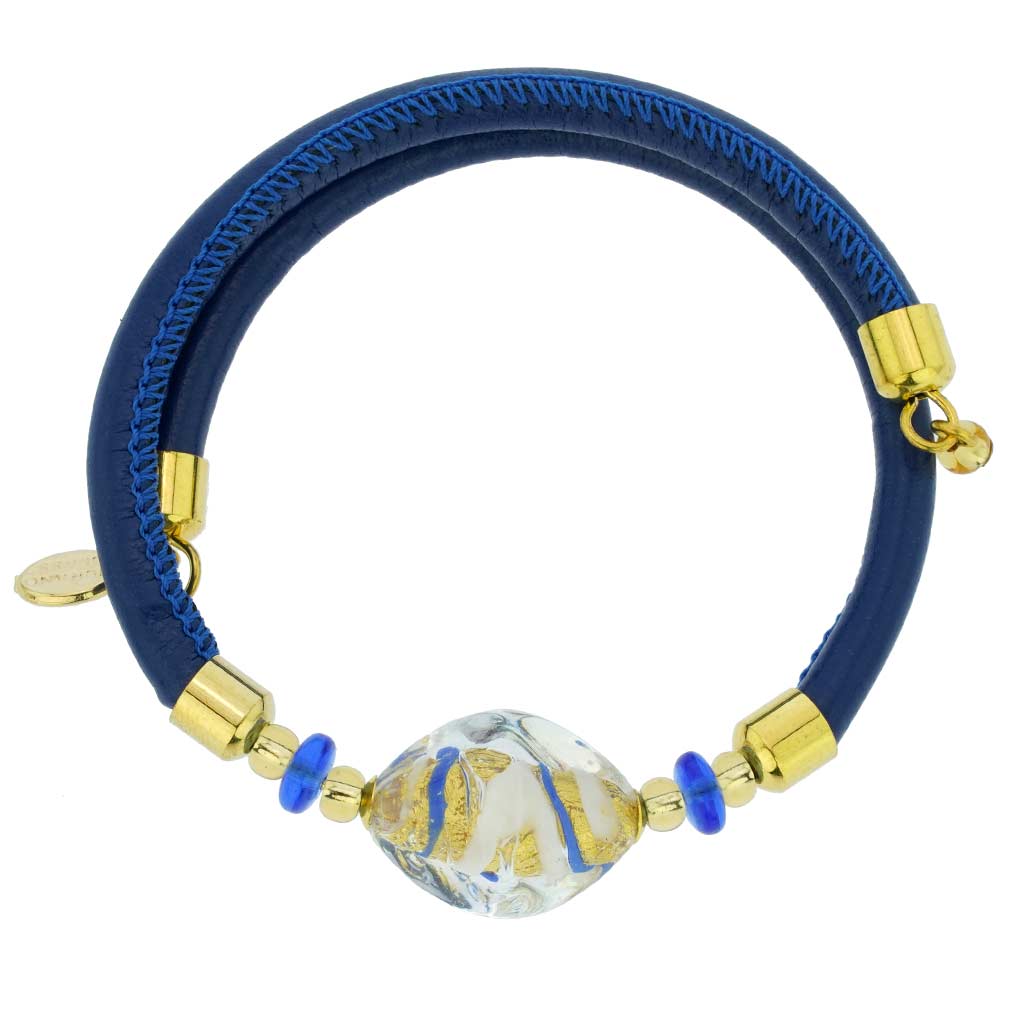 Delizia Murano Glass Leather Bracelet - Blue