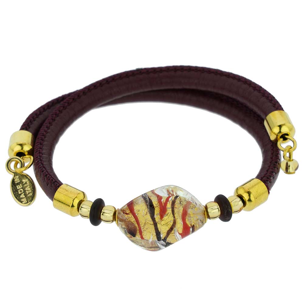 Delizia Murano Glass Leather Bracelet - Burgundy