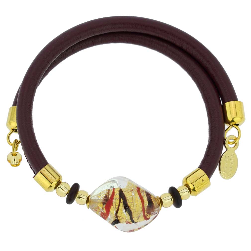 Delizia Murano Glass Leather Bracelet - Burgundy