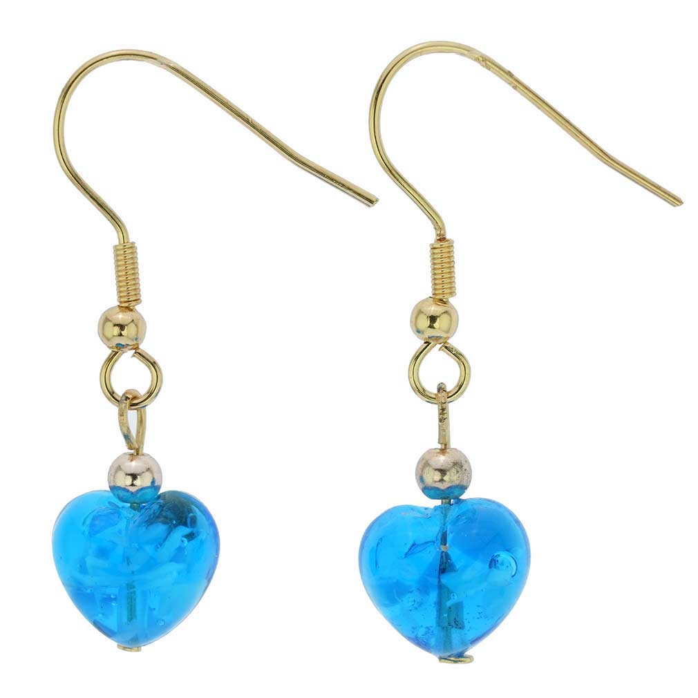 Murano Earrings | Small Murano Heart Earrings - Blue Snow