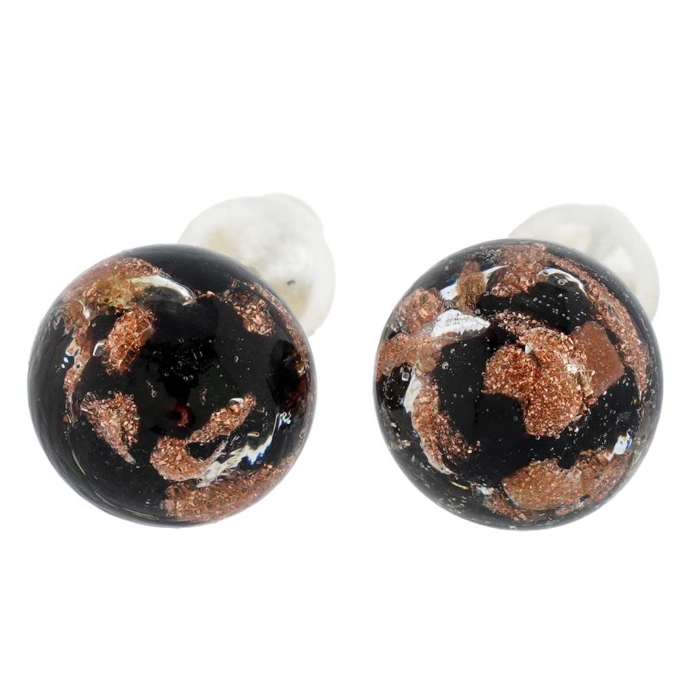 Murano Ball Stud Earrings - Sparkling Black