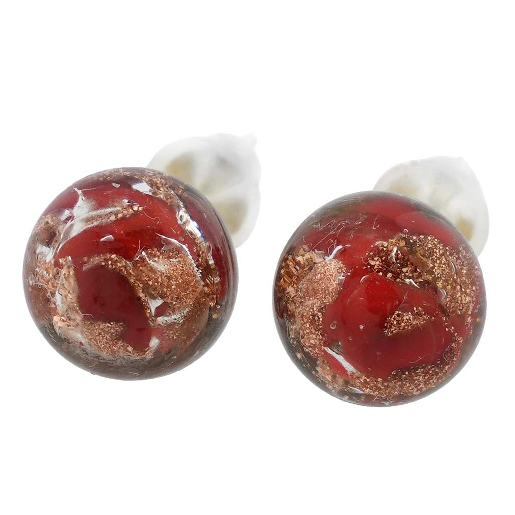 Murano Ball Stud Earrings - Sparkling Red