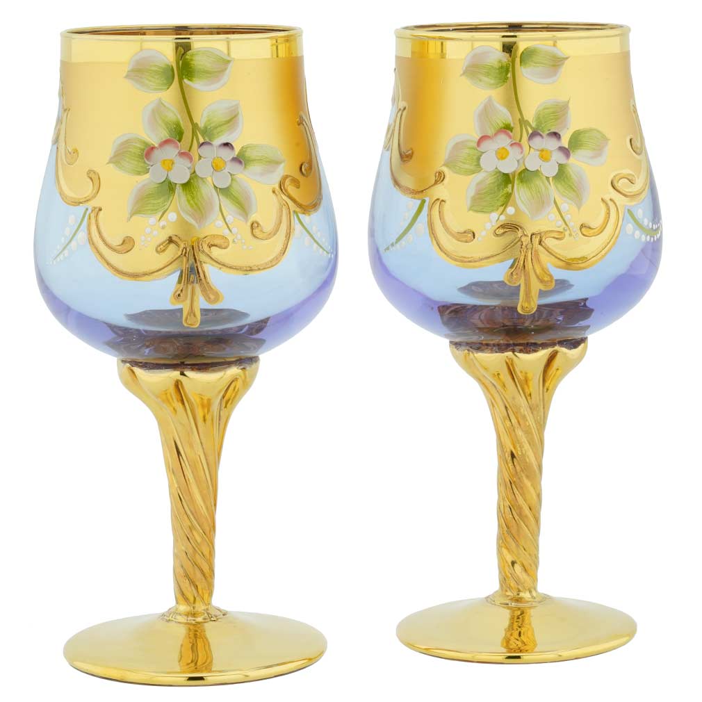 Murano Glass Goblets Set Of Two Murano Glass Wine Glasses 24k Gold Leaf Alexandrite