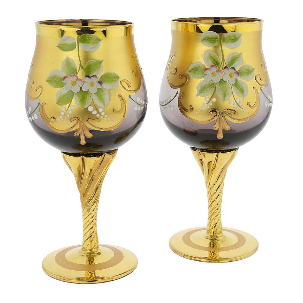 Vintage Murano Glass Wine Goblets Glasses