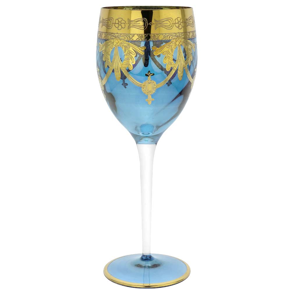 Set Of Two Murano Glass Wine Glasses - Blue