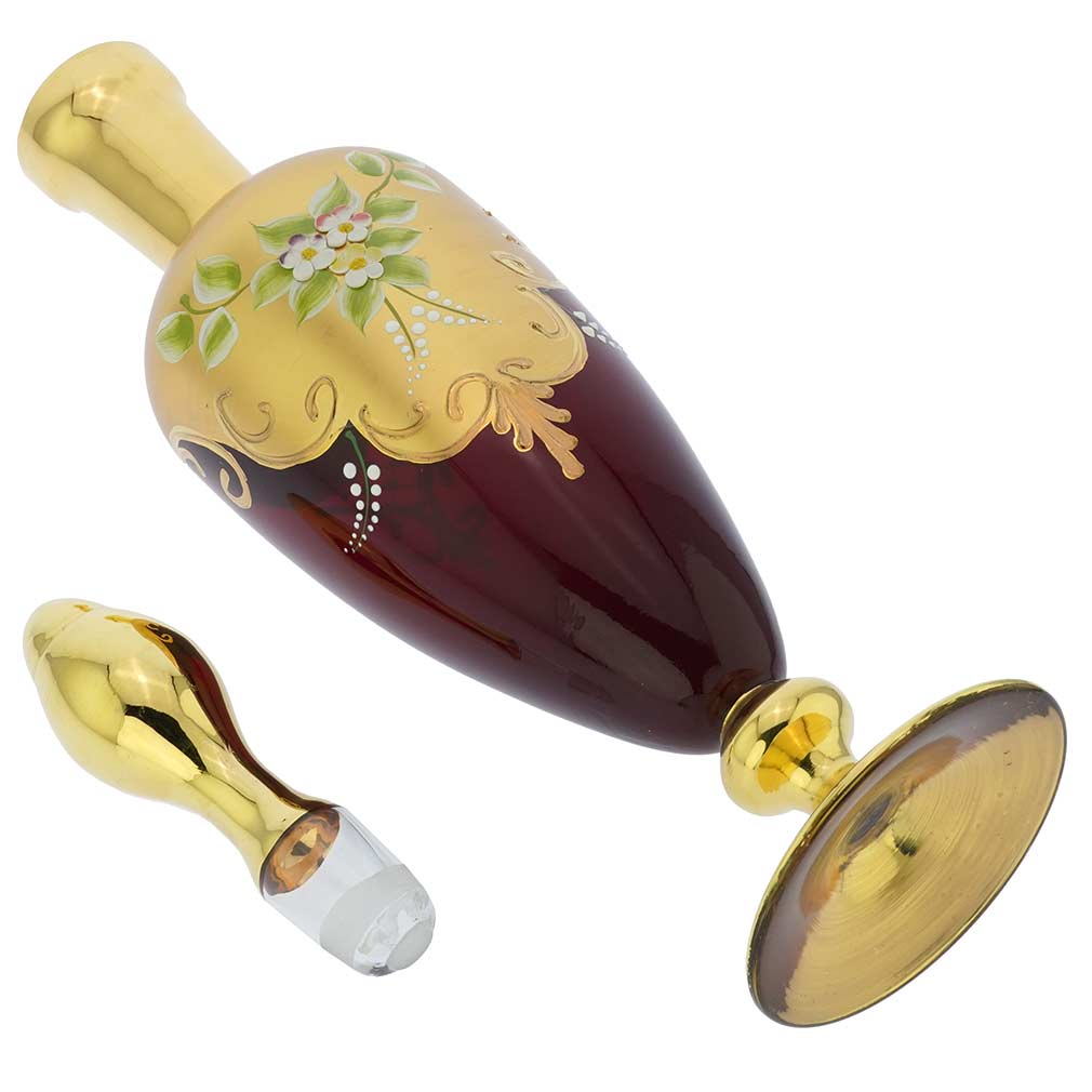 Murano Glass Decanter Set With Six Wine Glasses 24K Gold Leaf - Red