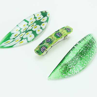 Green Murano Glass Hairclips