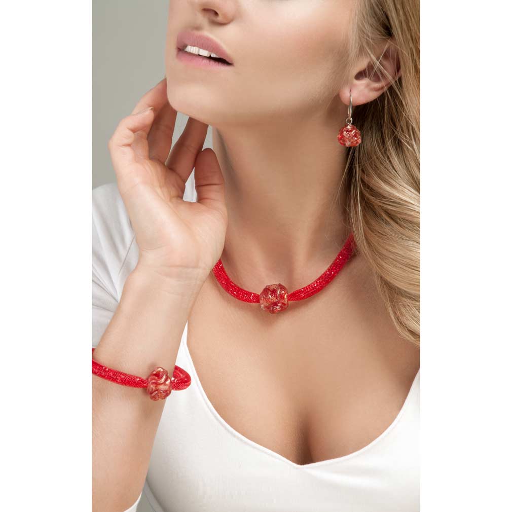 Murano Rose Flower Earrings - Red